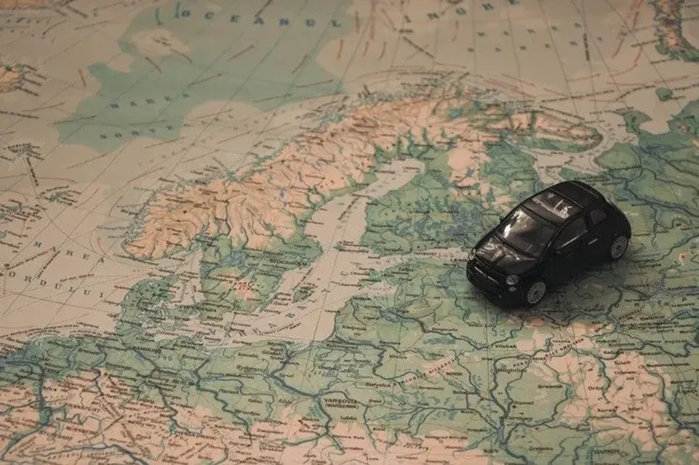 A car toy on world map