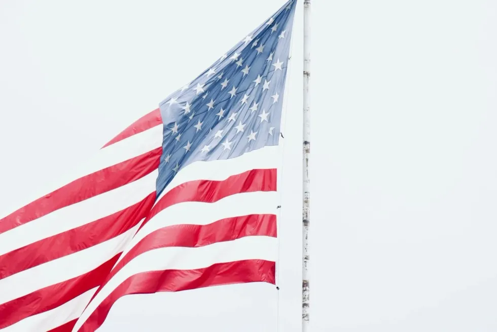 American flag waving in the sky