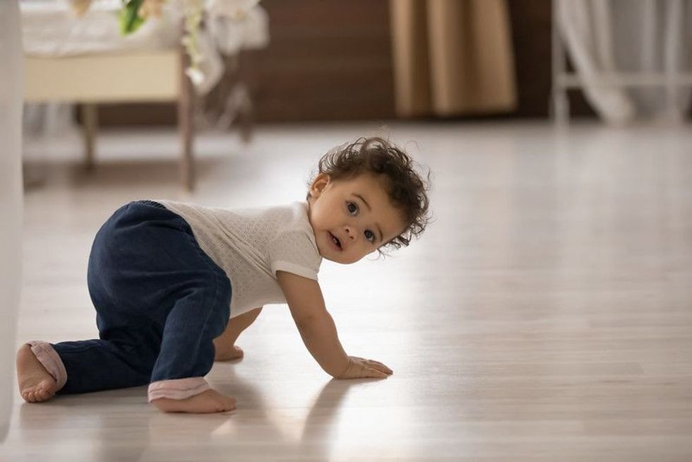 Cute little baby crawling