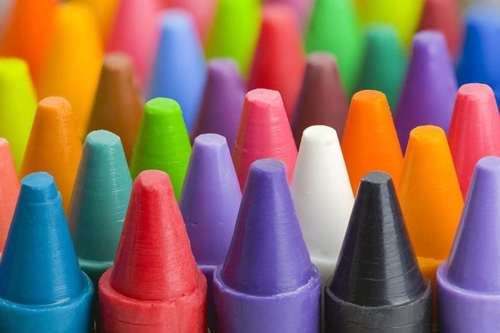 Group of Stacked Pile of Crayons Top View