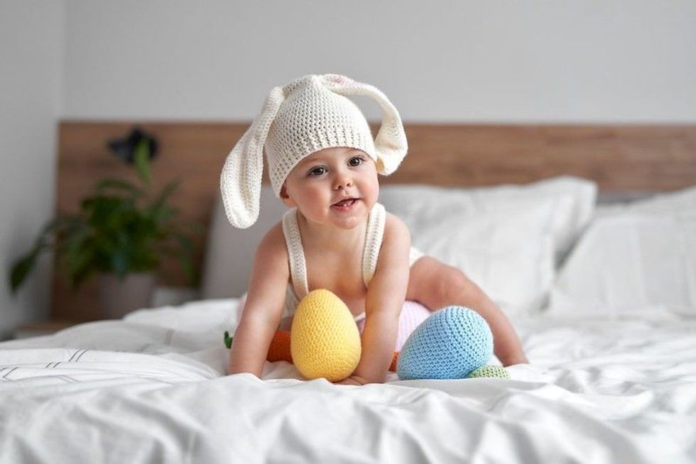 Little baby in rabbit costume